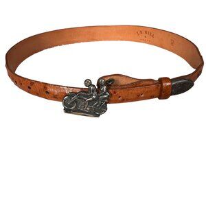 J. B. Hill men's brown ostrich leather adj waist belt with motorcycle buckle